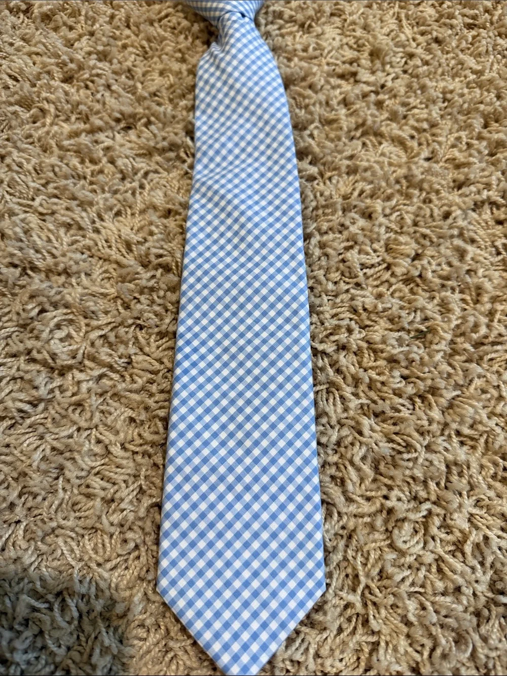 ❤️ Crown & Ivy Boys Light Blue Gingham Tie - zip